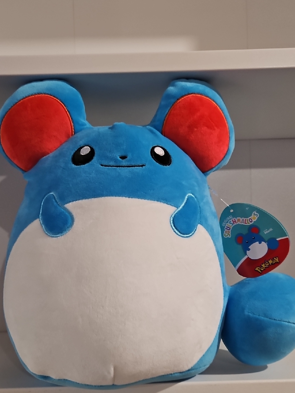 Pokemon Blue Marill Plush with Red Ears and White Belly
